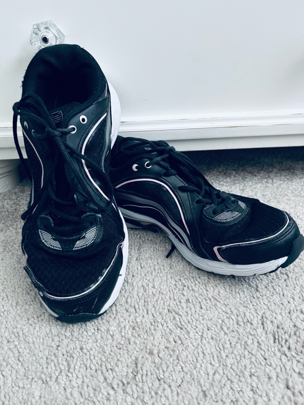 Ryka Black Walking Sneakers with Light Pink Trim